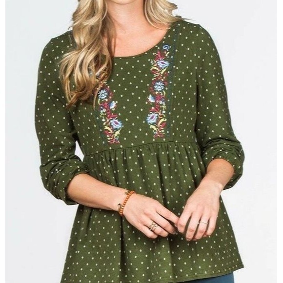 Matilda Jane Tops - Matilda Jane Through Generations Embroidered Babydoll Top Diamond Print XXL NEW